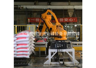定制小蘇打全自動碼垛機(jī) 雙抓手智能碼垛設(shè)備工作中