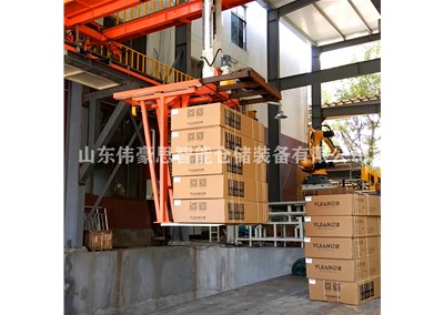 洗衣液全自動(dòng)裝車碼垛機(jī) 智能桁架式裝車機(jī)現(xiàn)場(chǎng)
